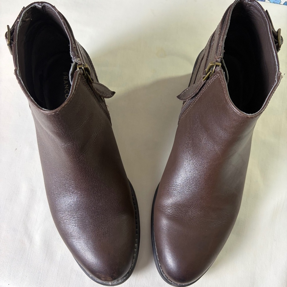 Franco Sarto Brown Ankle Boot with Zip Closure & Decorative Buckles Size 8M